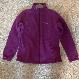 EUC “Columbia” Purple Fleece Long Sleeve, Double Zipper Pocket Jacket, Size Lge